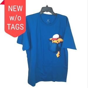 NWOT Teefury Pokemon Pikachu Wearing Ash Hat Pocket Monster Shirt BLUE